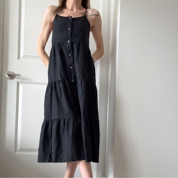 GAP Black Linen Blend Tiered Midi Dress XXS | XS Spaghetti Strap - Picture 12 of 12